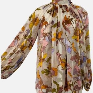 ZIMMERMANN Tempo Gathered Floral-Print Fil Coupé Chiffon Blouse Cream 2 (US 8)